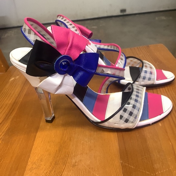 Betseyville by Betsey Johnson Gingham Bow
Colourblock Open Toe Lucite Heels - Picture 3 of 16
